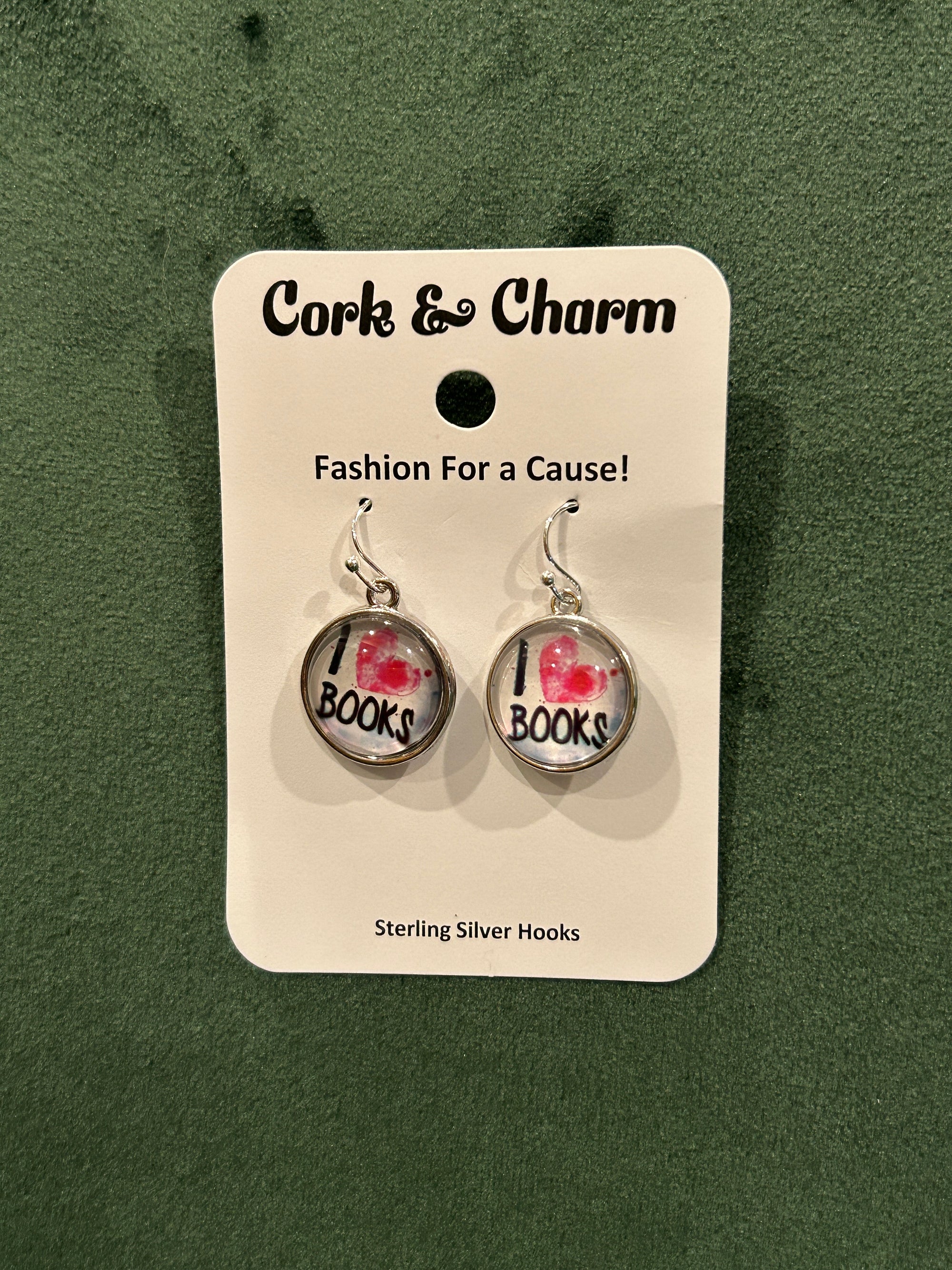 I Heart Books Round Sterling Silver Earrings
