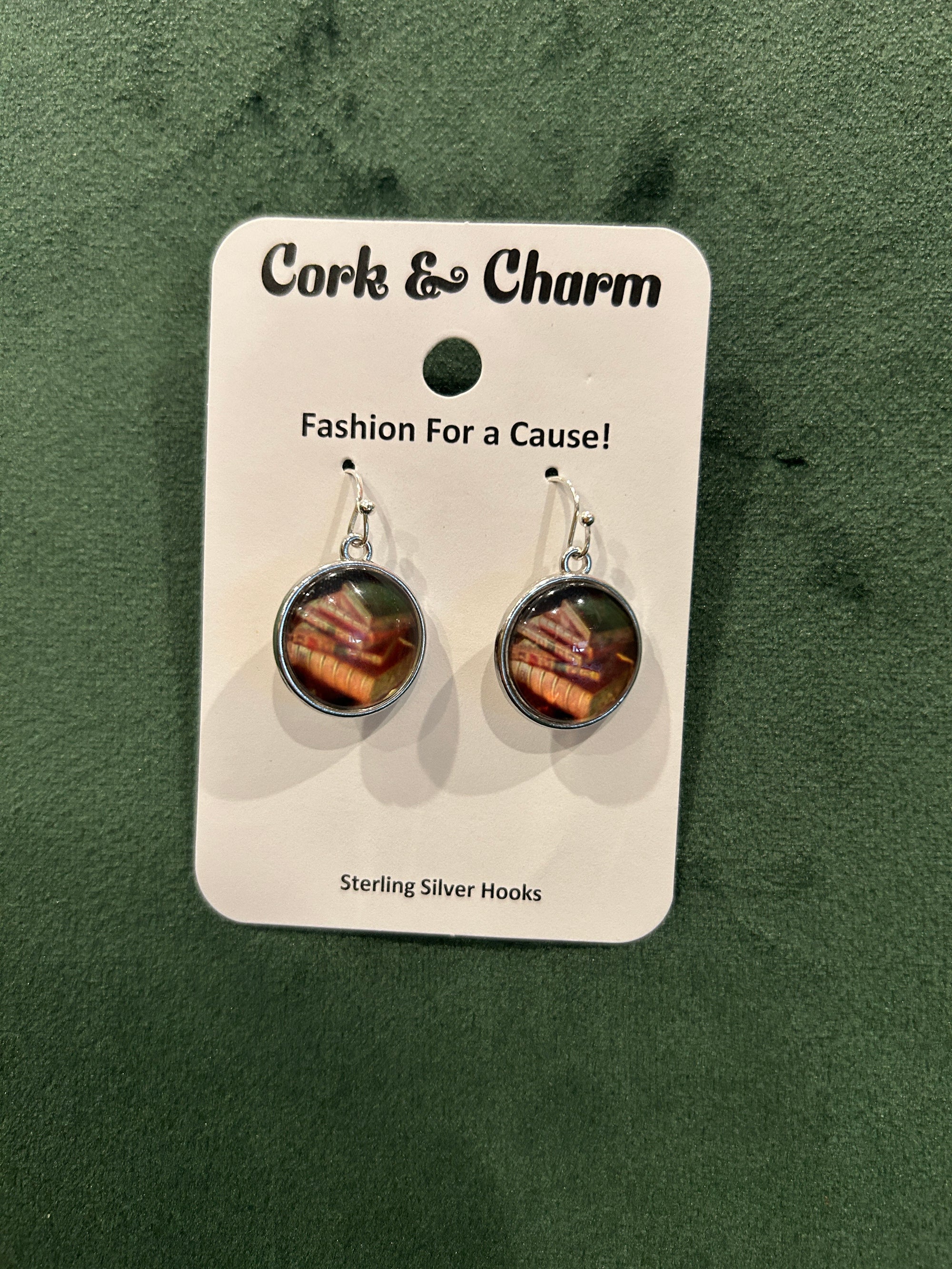 Vintage Book Stack Round Sterling Silver Earrings